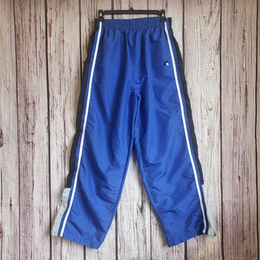 Russell Athletic XL Track Pants Zip Seams Blue Vintage White Stripe 90s Y2K